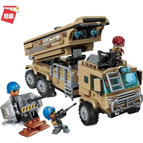 409PCS Enlightenment 1728 Military Series Anti-missile Car Assembly Model Boy Assembling Building Blocks To Insert Toy Gifts