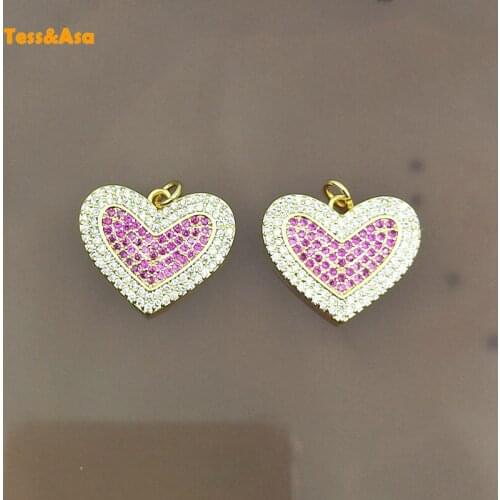 5pcs Cubic Zircon Heart Love Pendant Necklaces for Women Jewelry Shiny Dainty Brass Heart Pendant Pendant for Women Gift Finding