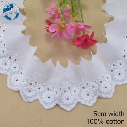 5cm Wide 100% Cotton Embroidery White Lace Sewing Ribbon Trim Wedding Decoration DIY Dolls Colthes Dress Accessories #4210