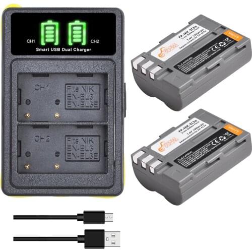3Pc 1900mAh EN-EL3e EN EL3e ENEL3e Battery +Type-C LED Charger Kits for Nikon D30 D50 D70 D70S D90 D80 D100 D200 D300 D300S D700