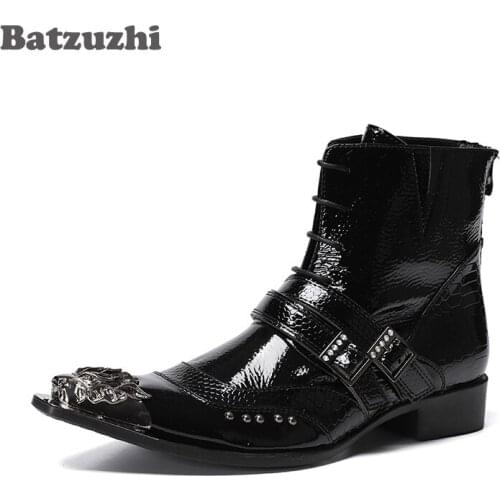 Batzuzhi Fashion Men Boots Western Cowboy Boots Men Pointed Metal Tip Motocycle and Party Boots Botas Hombre, Big Sizes US6-12
