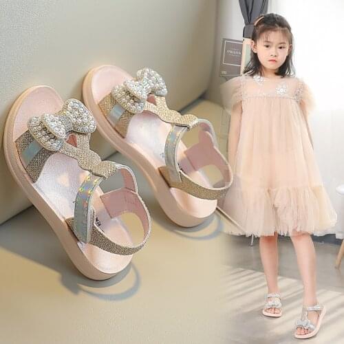 Childrens sandals girls hollow bow 2021 summer new baby shoes girls princess shoes soft bottom non-slip childrens shoes