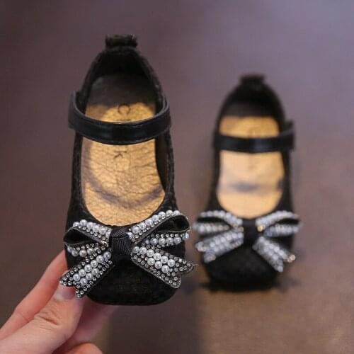 Kids Girls Princess Shoes baby Fashion Bow Rhinestone toddler first walkers Baby Girls Party Student Flat Shoes 15-30 SOB006