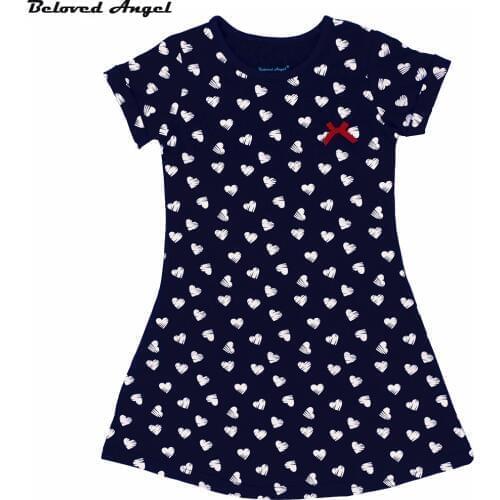 Beloved Angel 6 - 13 Year New Summer Girls Dresses Print Heart Baby Girl Clothes Kids Party Wear Children Short Sleeve Dress