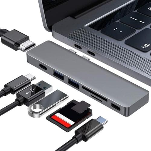 Dual Type-C To HDMI-Compatible Hub 4K Adapter 7 In 1 USB C Docking Station Hub For Macbook USB Type C Converter USB 3.0 Hub