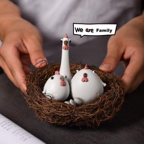 Jingdezhen Handmade Home Desktop Ornaments Cute Ceramic Chicken Family Creative Gifts Living Room TV Cabinet Decoration