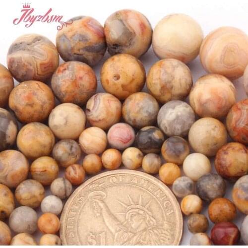 Smooth Round Multicolor Crazy Lace Agates Natural Stone Beads for Women Men DIY Accessorie Necklace Bracelet Jewelry Making 15"