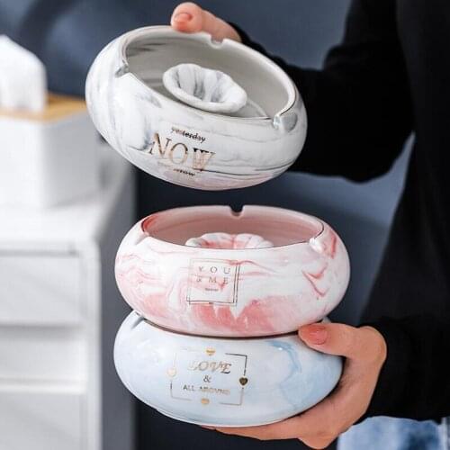 Personality Trend Marbling Drum Shape Ceramic Ashtray Creative Home Living Room Fashion Office Anti Fly Ash Luxury Ashtray