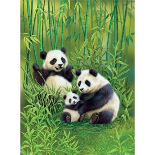 Bamboo Diamond Oil Painting Set Pandas Family Mosaic Embroidery Picture Crystal Rhinestone Stickers Decal Wall Art Craft Gift
