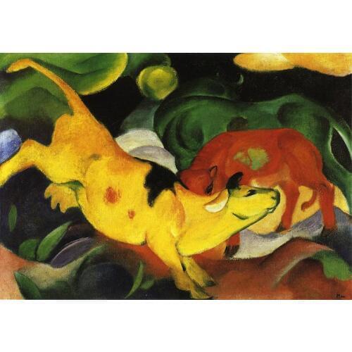 High quality Oil painting Canvas Reproductions Cows Yellow Red Green 1912 By Franz Marc hand painted