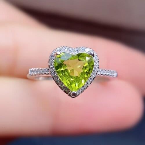 Natural real peridot love heart style ring Per jewelry 925 sterling silver 8*8mm 1.6ct gemstone Fine jewelry J215325