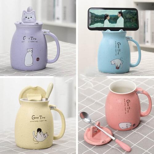500ml Cartoon Meow Mug Large Capacity Breakfast Milk Glass with Cover Spoon Girls Favorite Pet Large Capacity Ceramic Cup
