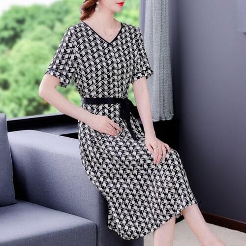 Summer Print Loose 4XL Plus Size Midi Dress 2021 Vintage Floral Mulberr Silk Casual Dress Women Elegant Bodycon Party Vestidos