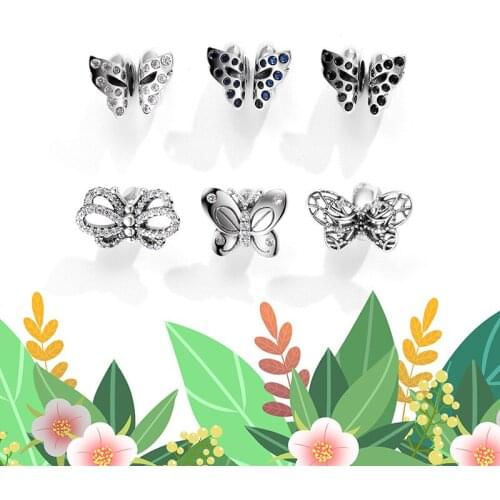 MEETSOFT Romantic 925 Sterling Silver Butterfly Zircon Beads of DIY handmade Making Fine Jewelry Bracelect components Accessory
