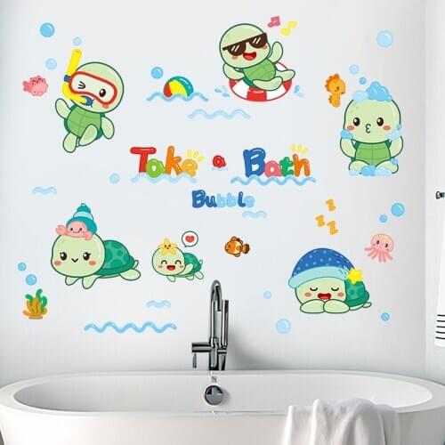 Cute Cartoon Turtle Wall Stickers for Kids Bathroom Bedroom Wall Decor Waterproof Wall Decals Self-adhesive Wallpaper Home Decor