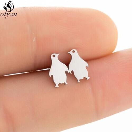 Lovely Stainless Steel Penguin Stud Earrings for Women Kids Simple Jewelry Punk Black Animal Earing Piercing Ear Studs Oorbellen