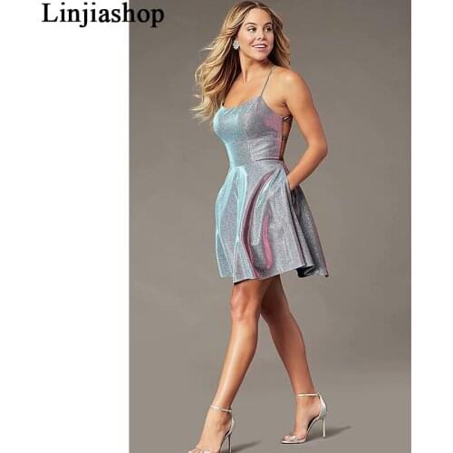 Mini Dress 2021 Summer Fashion Ladies Reflective Backless Strap Dress Sweet Female Sexy Party Drawstring Dresses