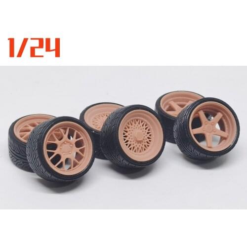 4pcs 1/24 Model Car 18inch Wheel Hub/Tires + Wheels Tire BBS for 1:24 Toy Cars