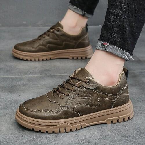 2021 Mens Fashion Casual Martin Leather Shoes New Tooling Shoes Four Seasons Flat Bottom Non Slip Lightweight Men Shoe
