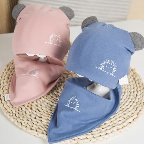 2pcs Cute Eslatic headscarf double layer cotton baby caps&hats with baby bibs set for newborn infant Kids Hat Cap with Bibs