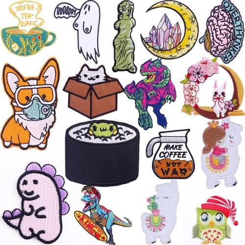 Patch Clothes Sticker Badge Dinosaur Animal Cartoon Cloth Sticker Embroidery Patches For Handmade Sewing DIY Applique Stripes