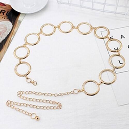 2020 New Arrival Silver Ring Chain Belts Fashion Elegant Gold Metal Female Round Alloy Women Circle Waist Dress Belts