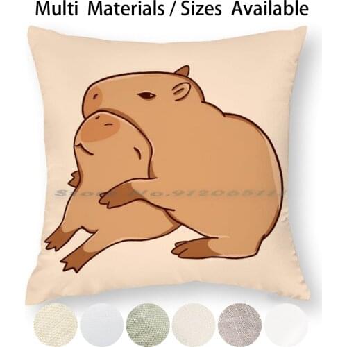 Hugging Capybaras Pillow Case Throw Pillow Cover Cotton Linen Flax Capybara Capibara Animal Rodent Chill Chilling Relax Cute
