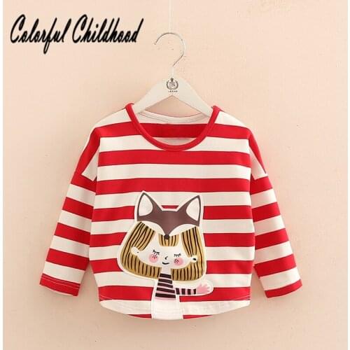 Babys Clothes Long-sleeved Red Stripe T-shirt With Cute Fox Pattern Design For Girls Childrens Bat Sleeve Shirt Infant Tops