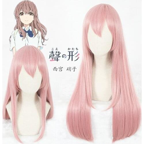 A Silent Voice Nishimiya Shouko The Shape of Voice Koe No Katachi Pink Long Straight Synthetic Hair Cosplay Wig + Free Wig Cap