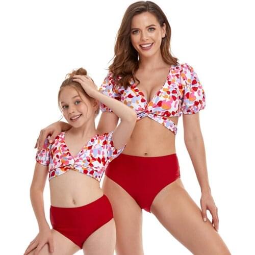 Leopard pattern Sexy Mother Daughter Bikini Vacation Beachwear Clothing Sets Summer Short Sleeve Family Matching Outfits