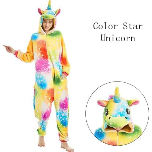 Unicorn Pajama Adult Animal Tiger Onesie Women Men Couple Winter Pajamas Suit Totoro Sleepwear Flannel Pijama Costume