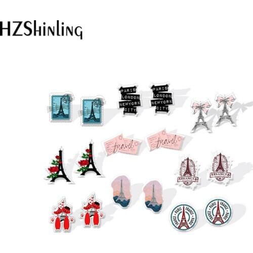 2020 New Travel to Paris Stud Earring Eiffel Tower Acrylic Earrings Resin Epoxy Handmade Jewelry
