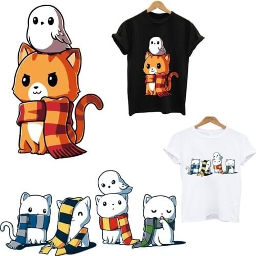 Cute cat Iron-on transfers for clothing stripes heat-sensitive patches application of one transfer fusible clothes custom patch