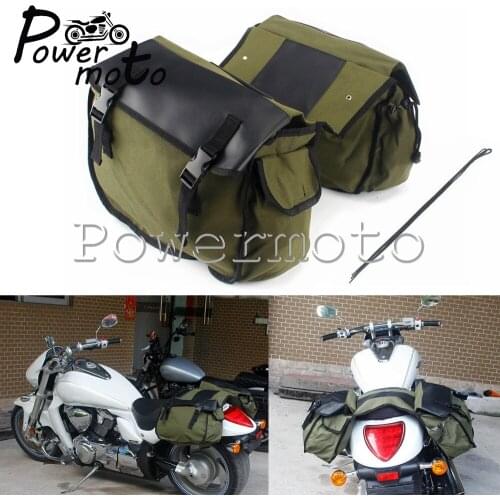 35-40L Motorcycle Saddlebag Waterproof Canvas Saddle Luggage Bags for Royal Enfield Bullet / Taotao thunder/ Vulcan 500/Iron 833