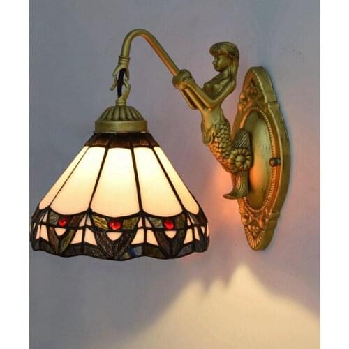 European-Style Vintage Tiffany Colored Glass Living Room Dining Room Bedroom Bar Club Aisle Balcony Wall Lamp 20cm