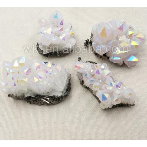 WT-P1091 Healing Angel Aura Spirit Quartz Pendant with black gun electroplated , Natural Crystal Quartz Stone Pendant Jewelry