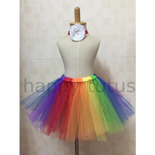 Girls Rainbow Color Tutu Skirts Kids Handmade Ballet Tulle Tutus Pettiskirt with Flower Headband Sets Children Party Dance Skirt