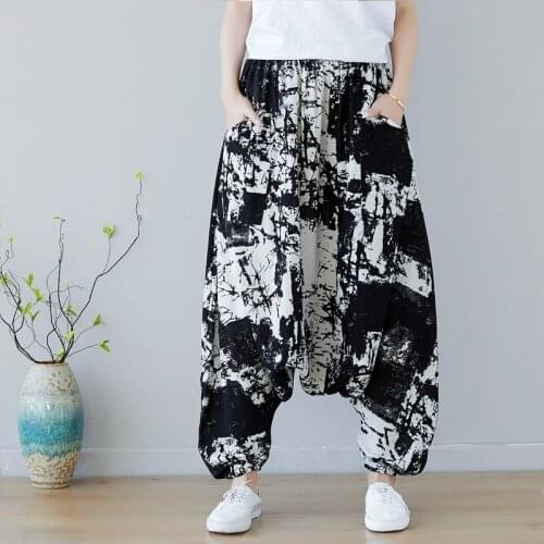 Ethnic Baggy Harem Pants Women Causal Print Hippie Joggers Cross-Pants Loose Trousers Lantern Wide Leg Cotton Linen Pants 11999