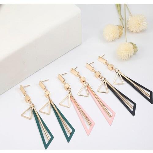 2021 Korean Long Statement Geometric Triangle Tassel Dangle Drop Earrings For Women Earrings Fashion Jewelry Oorbellen Brincos