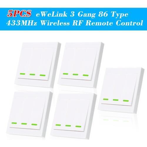 5PCS EWeLink Push Button Wall Light Switch Remote Controller 3 Gang 86 Type433MHz Wireless RF Remote Control Smart Home
