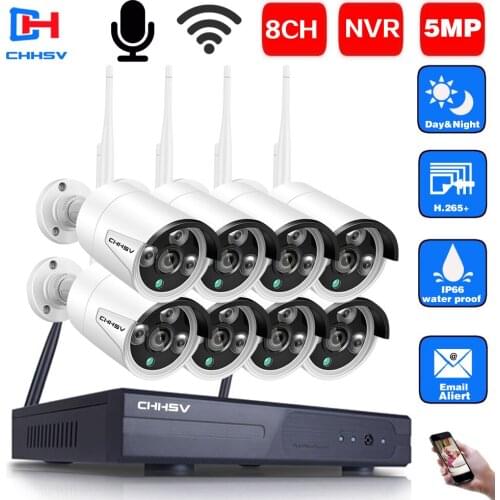 5MP CCTV 8CH Wireless NVR Kit 2TB With 4/8pcs Outdoor IR Night Vision IP Wifi Cameras CCTV Security Surveillance System kit