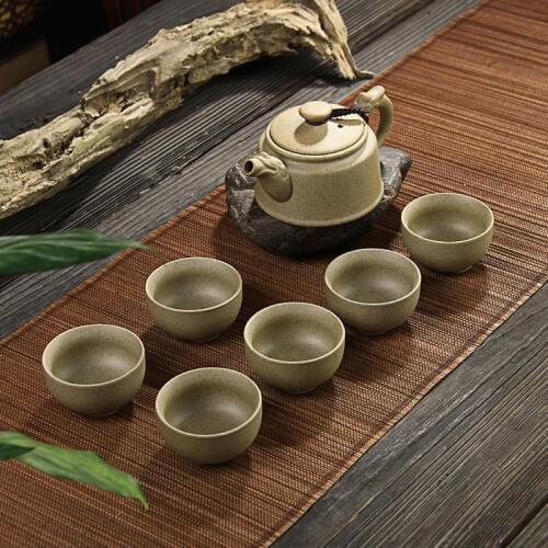Retro 7pcs Black Pottery Tea Set Ceramic Teapot Porcelain Tea Cups of Chinese Kungfu Tea Ceremony Tea Pot,nice gift collection