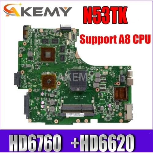 Akemy N53TK mainboard For Asus N53T N53TA N53TK laptop motherboard HD7670+HD6620 GPU Support A8 CPU Test work 100% original