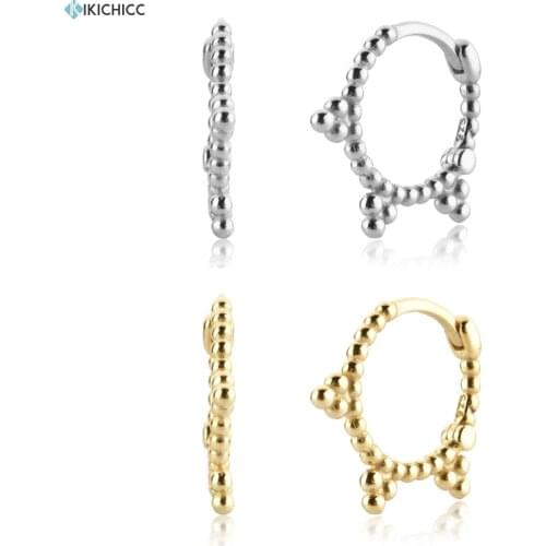 ANDYWEN 925 Sterling Silver Three Beads Charms Hoops Piercing Huggies Luxury Jewelry Clips Fine Jewelry Gift 2021 Wedding Rock