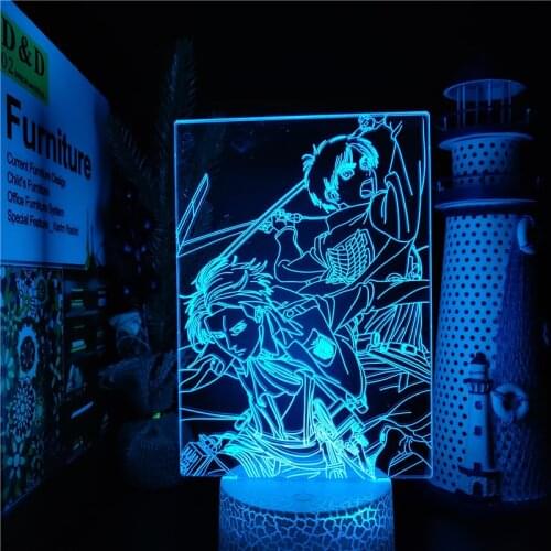 Attack On Titans Eren Jaeger Levi Ackerman Acrylic 3D Light Anime LED Lamp for Bedroom Decor Touch Sensor Colorful Night Light