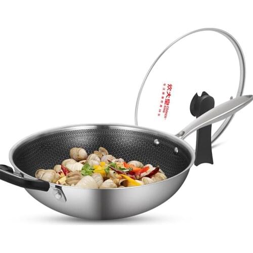 Free shipping non-stick pan 304 stainless steel wok Multi-function household induction cooker gas range An all-purpose wok