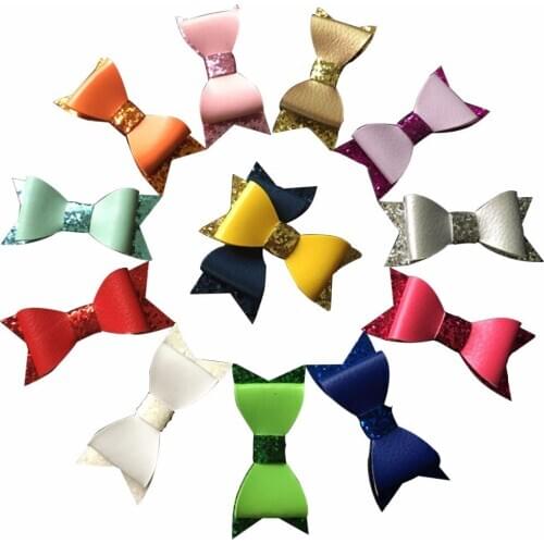Glitter Leather Hair Bows Without Clips, Baby Glitter Bows DIY Leather Bows Tie For Clips Headbands 50pcs/lot
