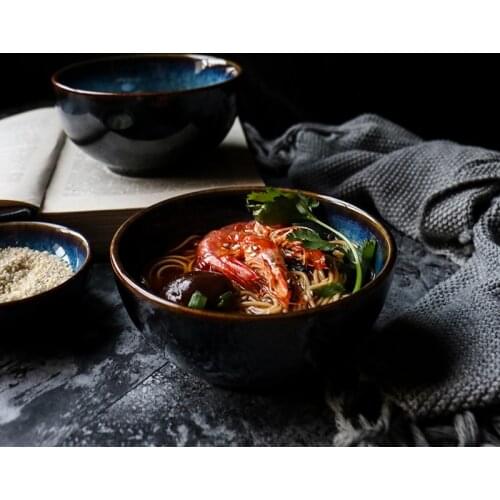 Two Size Blue Ceramic Bowl Porcelain Rice Bowl Dinnerware