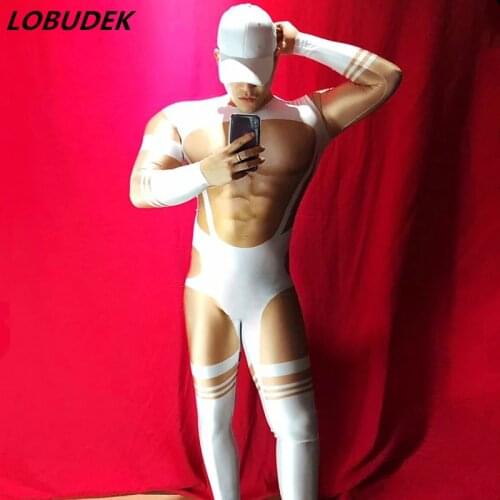 European Bar Nightclub Tide Male Singer Jazz DJ DS Costume Dance Teams Pole dancing performance outfit Leotard Stretch Jumpsuit