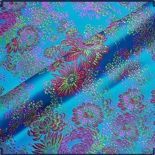 HLQON 114x100cm blue floral Metallic Jacquard Brocade Fabric, jacquard yarn dyed fabric for dress,clothing,bedding,bag,curtain